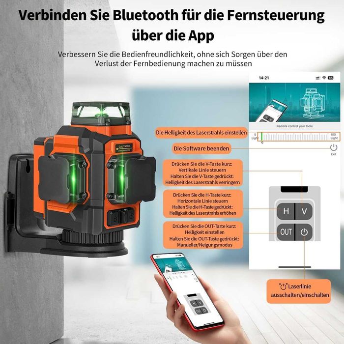 TakamineTech 3D зелен лазерен нивелир 12 линии с дистанционно