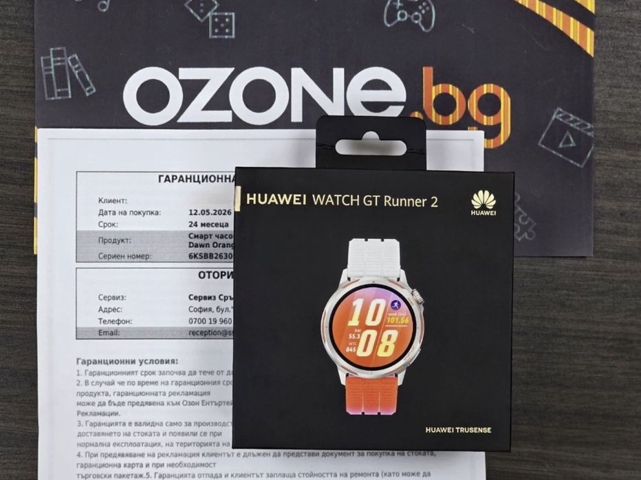 КАТО НОВ 43mm Huawei watch GT Runner 2 Гаранция Ozone 2028 Orange Titanium