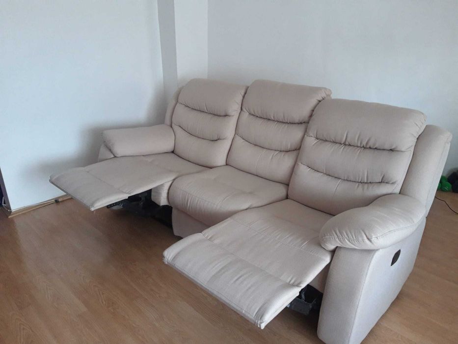 Set Canapea 3 locuri Recliner + 2 Fotolii Recliner | Crem | Stare Impecabila
