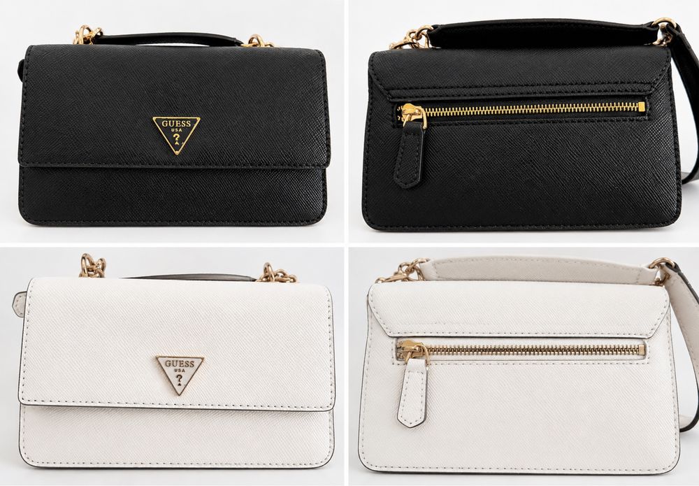чанта GUESS Alexie Crossbody Flap Black / White