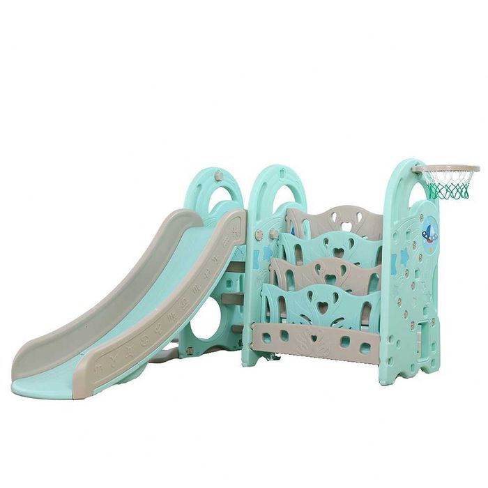 Spatiu de joaca Nichiduta Garden Big Meteor Blue pentru interior cu Tobogan, Cos de baschet si organizator carti