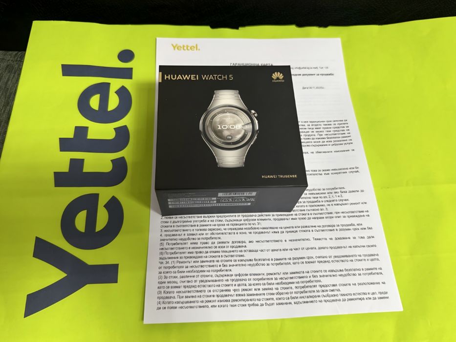 КАТО НОВ 46mm Huawei Watch 5 Yettel Гаранция 2026г. Titanium