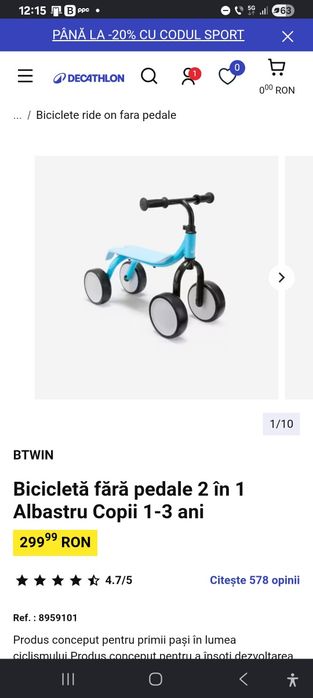Bicicletă fără pedale 2 în 1 Copii 1-3 ani