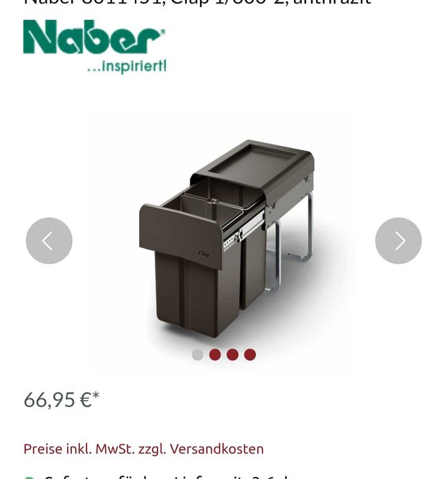 Кош за вграждане, с издърпване Naber - 2 x 8 л. (внос от Германия)