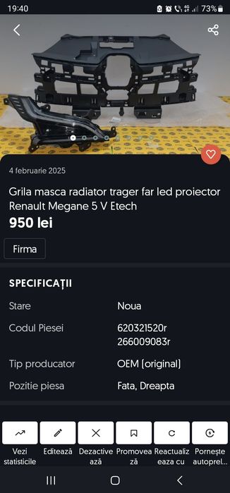 Grila bara fata masca  trager proiector Renault Megane 5 V Etech