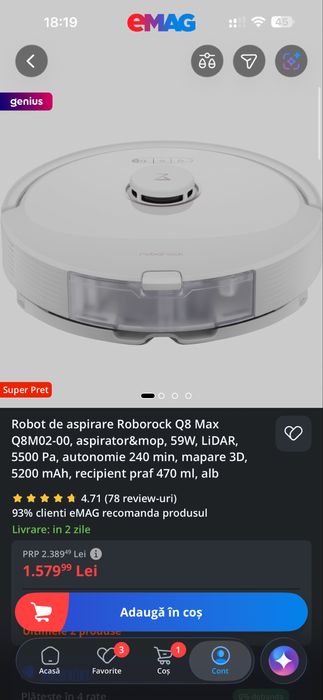 Roborock Q8 Max - apirator si mop