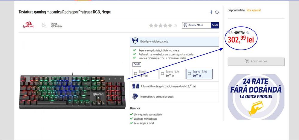 Tastatura Gaming Redragon k569 Mecanica,RGB LED, USB, Black