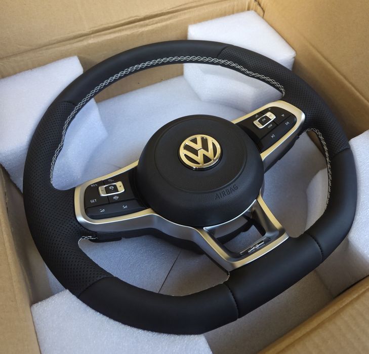Волан R-Line VW Golf 7 Mk7 Mk7.5 Arteon Passat B8 Tiguan T-Roc T-Cross Touareg, тунинг спортен кожен мултифункционален волан с пера, бутони, airbag,