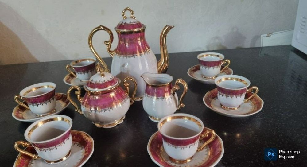 Новый Чешский сервиз Zajecar 6 персонный 24 караат золото. Советский