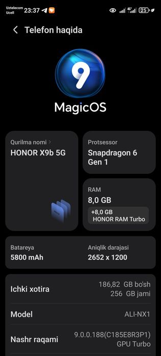 Honr x9b 5G 8+8/256