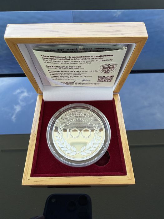 Medalie Lingou Moneda Aniversare Rapid Bucuresti-100 Ani 47 Grame 999% Ag Argint