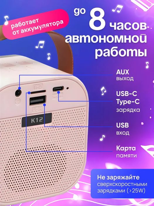 Караоке колонка беспроводная с 2 микрофонами