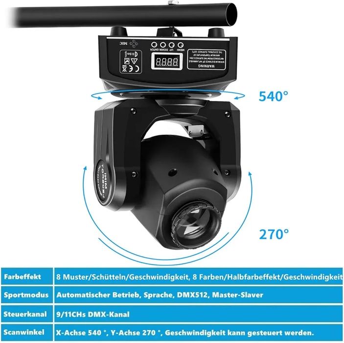 Set de 2 Moving Head LED Stage Light Beam DMX512 party disco scena