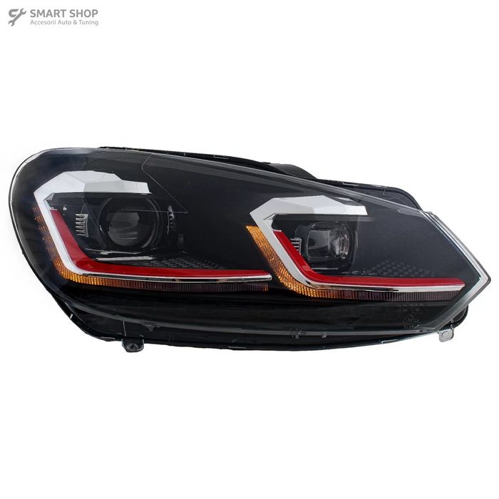 Faruri LED VW Golf 6 VI (2008-2013) Facelift G7.5 GTI Design Rosu Semn