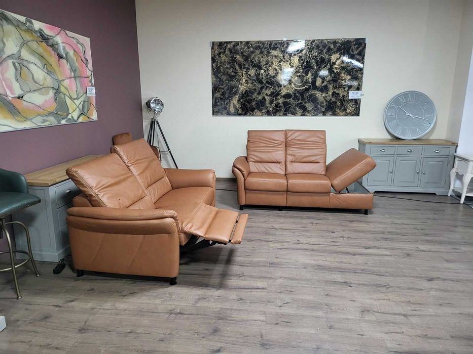 Кафяв кожен комплект дивани тройка и двойка MM-ZE1148