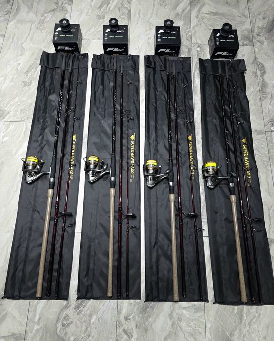 SET 4 Lansete Crap Diamant Alb 3.90 4.0Lbs din 3 Tronsoane + 4 Mulinete Crap FL EFB 6000 echipate cu Fir FL 0.28mm