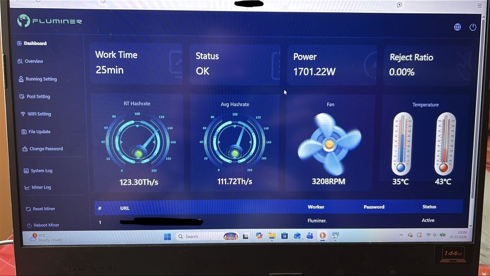 FLUMINER T3 115TH 1700W MINER Asic Bitcoin  Antminer Bitmain Asic Btc