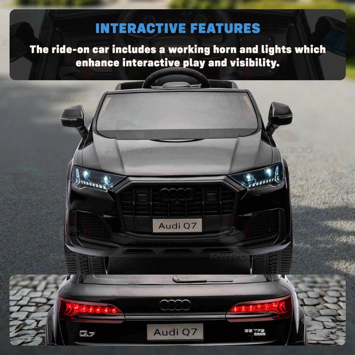 Акумулаторен джип Audi Q7 12V с меки гуми с Кожена седалка