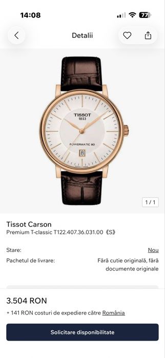 Ceas Tissot Carson Automatic powermatic 80, NOU, in cutie, achizitionat de la eMag.