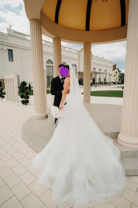 Rochie de mireasă tip sirenă+voal+ trenă detașabilă