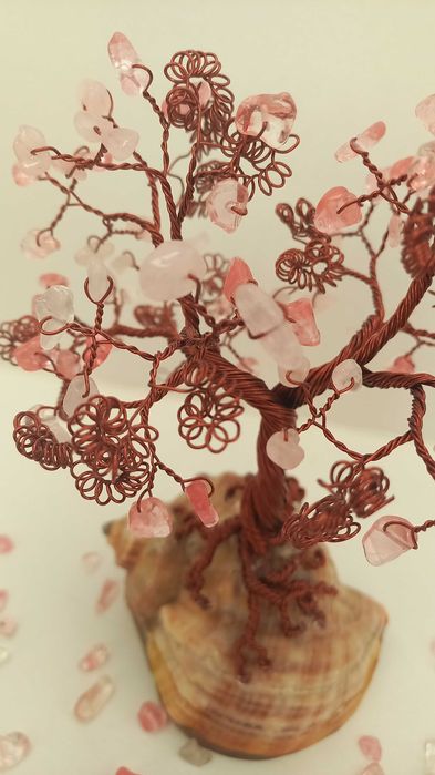 Copacel decoartiv handmade din Cuart roz si Cupru, 16 cm