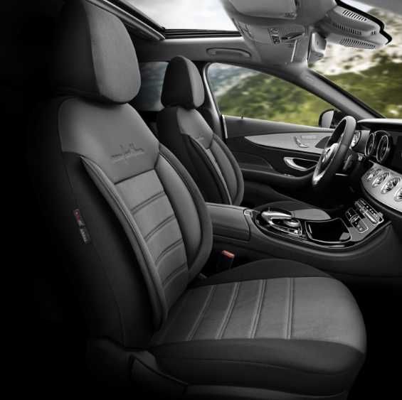 Луксозна тапицерия OTOM текстил с еко кожа COMFORT LINE Design – Сиво-Черна със сив шев