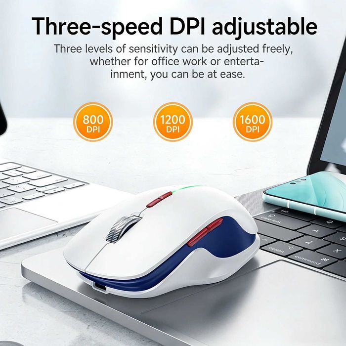Mouse Wireless HOCO GM40 Dixon RGB, 2.4G + Bluetooth, 400mAh, 7 Butoane, Alb