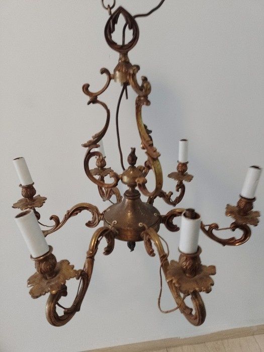 Candelabru francez din bronz masiv de dimensiuni mari cu 6 brațe ,pies