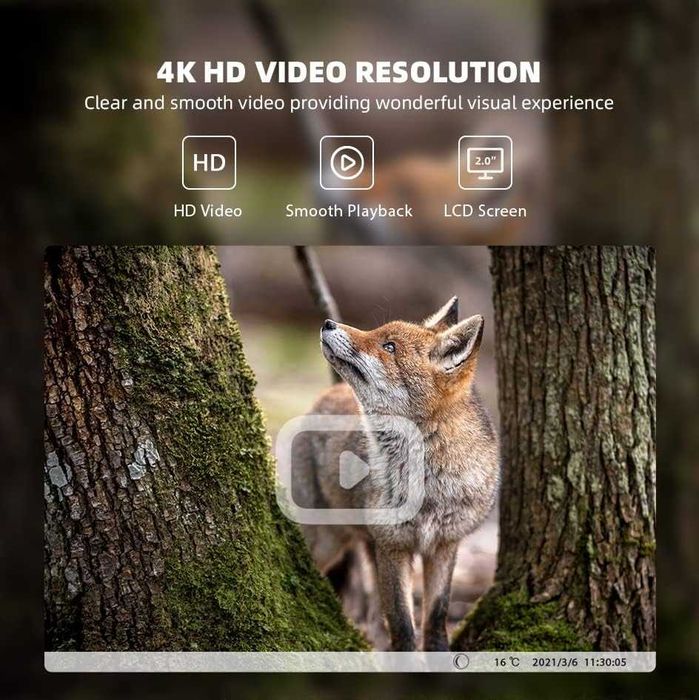 WiFi камера за проследяване 48MP 4K, Usogood ловна камера с активирано движение нощно виждане IP66