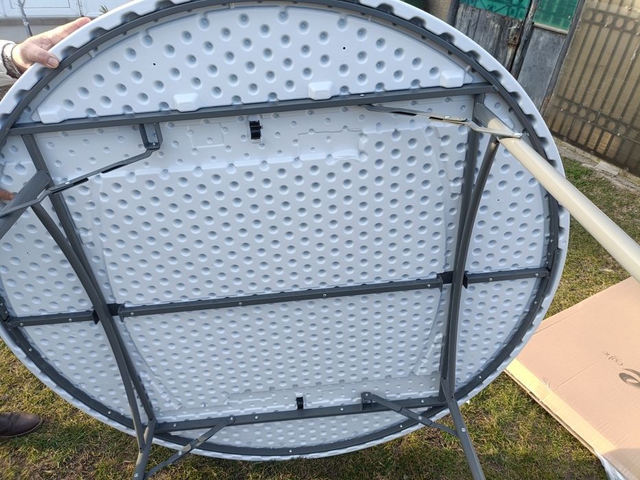 Masa rotunda, evenimente blat intreg HDPE 160cm/180cm, 10 persoane picioare pliabile