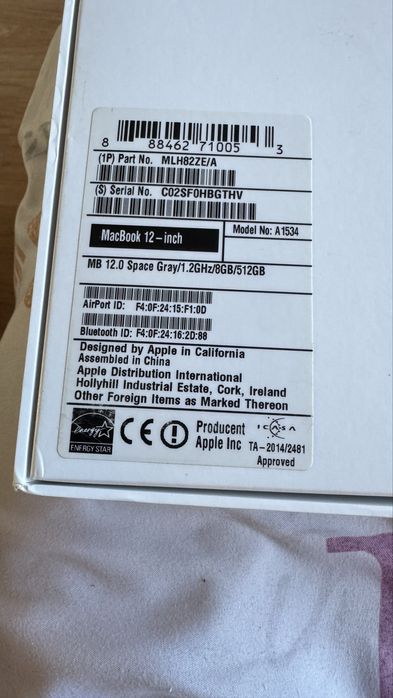 Apple MacBook 12" A1534 early 2016 Gold (EMC 2991)