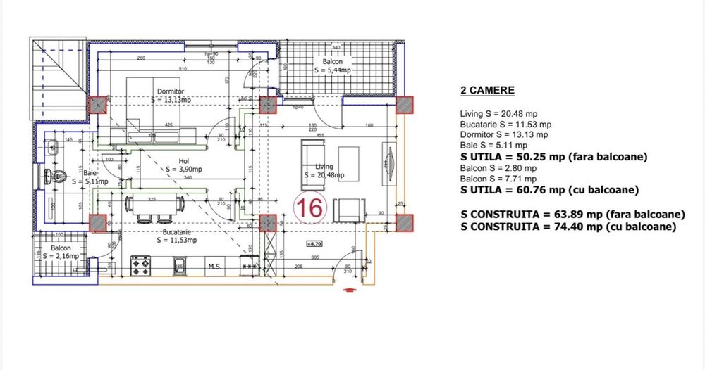 Apartament cu 2 camere, parcare subterana și 2 balcoane