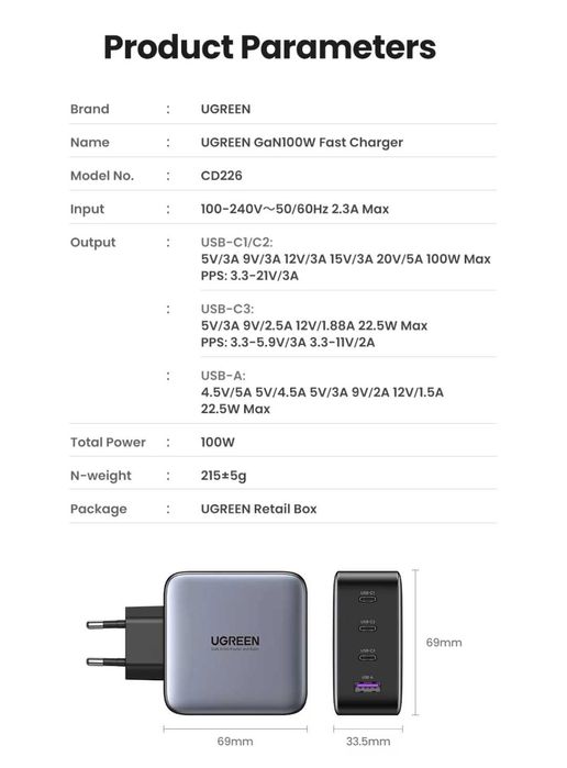 UGREEN Nexode S 100W GaN 3C+U Upgrade.V For Laptop/Macbook/Ultrabook