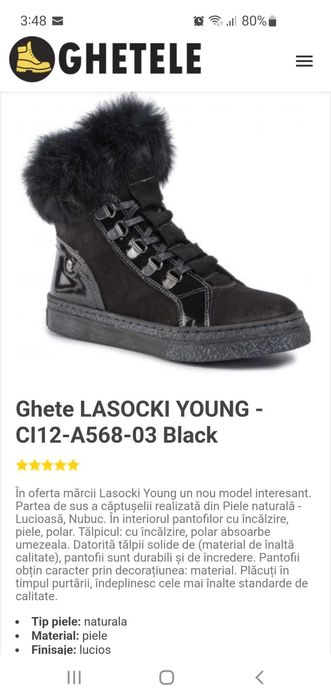 Ghete fetite, din piele cu blanita naturala, captuseala polar, mas 31