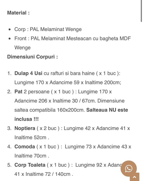 Mobilier dormitor 5 piese