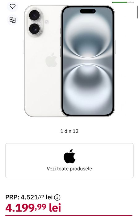 iPhone 16 5G, 128GB, White, sigilat, pachet Extra Full