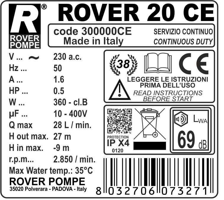Pompa transvazare din bronz ROVER 20, 25 si 30, respectiv din inox