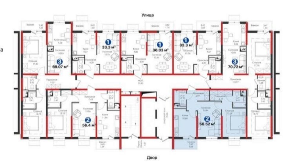 ЖК Meros 2 ком, 56.52 м2. Ор-р: Саракулька, Альфраганус