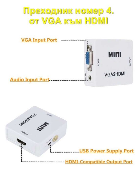 АКТИВЕН преходник преобразувател адаптер HDMI, VGA, AV, RCA (чинчове)