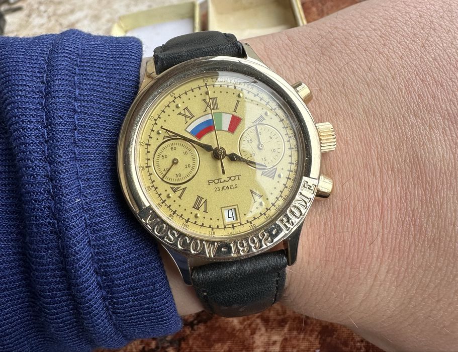 Руски механичен рьчен Часовник хронограф Польот,нов