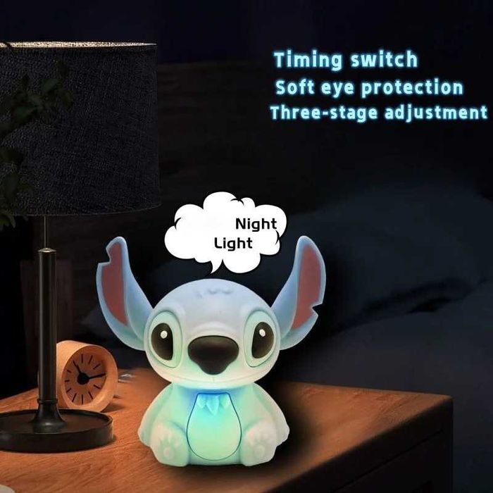 Силиконова, детска лампа Stitch,14x16см,USB зареждане,Вградена батерия