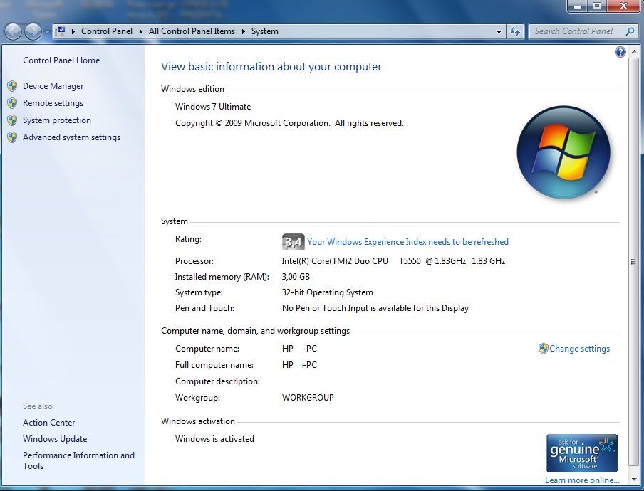 Laptop HP Pavilion DV6700 intel core 2 duo t5550