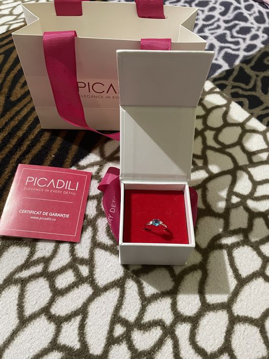 Inel argint 925 Picadili cu piatră albastră – nou, în cutie cadou