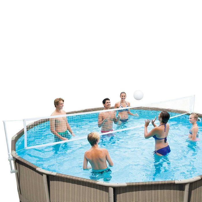 Piscina cu fileu 396 x 84 cm, maro, aspect ratan