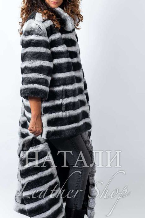 Ексклузивен дълъг кожух от чинчила 2 в 1