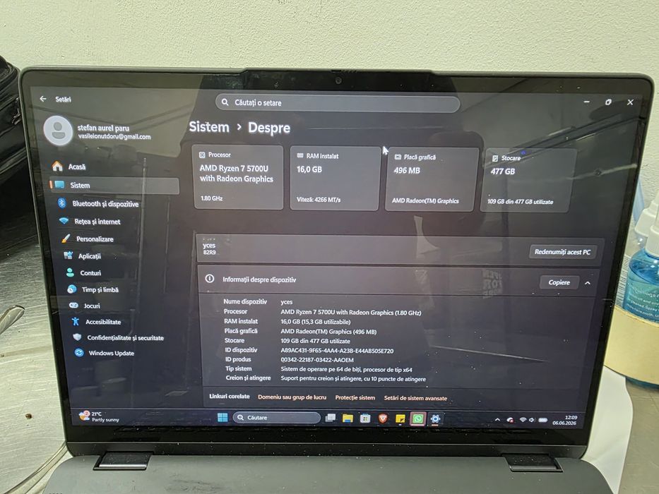Vând laptop Lenovo IdeaPad Flex 5 – Ryzen 7, 16 GB RAM, SSD 512 GB, Touchscreen 360°