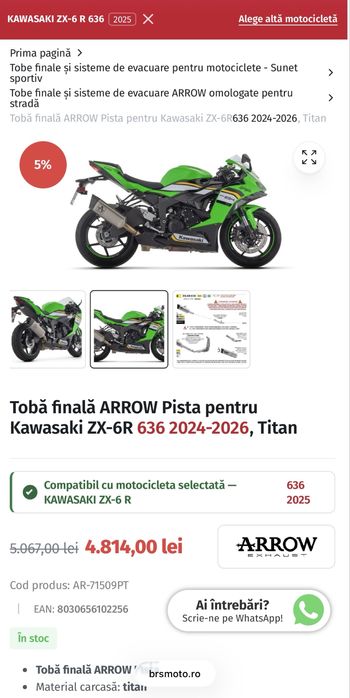Evacuare Arrow Pista Titanium Omologata Kawasaki ZX-6R/ZX6R 2024-2026