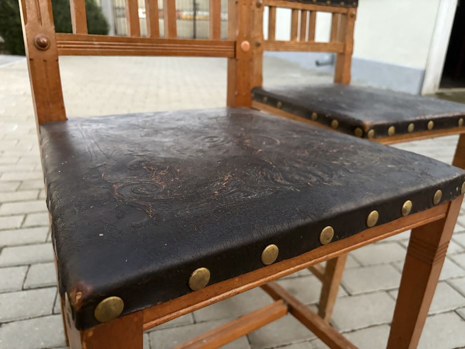 Scaune vintage piele lemn