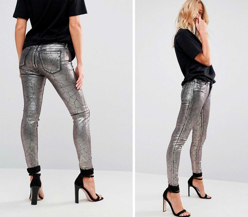 REPLAY Joi Metallic Silver Jeans Skinny Slim fit Дамски дънки W30 L32