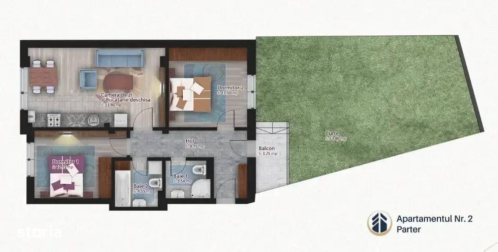 Apartament 3 camere, curte 53,80mp |Metroul Bucur Obor  COMISION 0 %